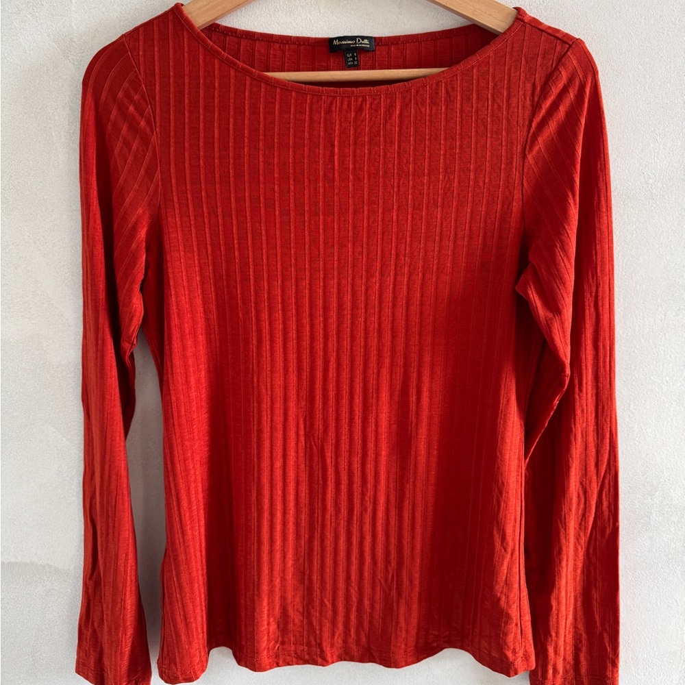 Massimo Dutti Ribbed - Orange Long Sleeve Top